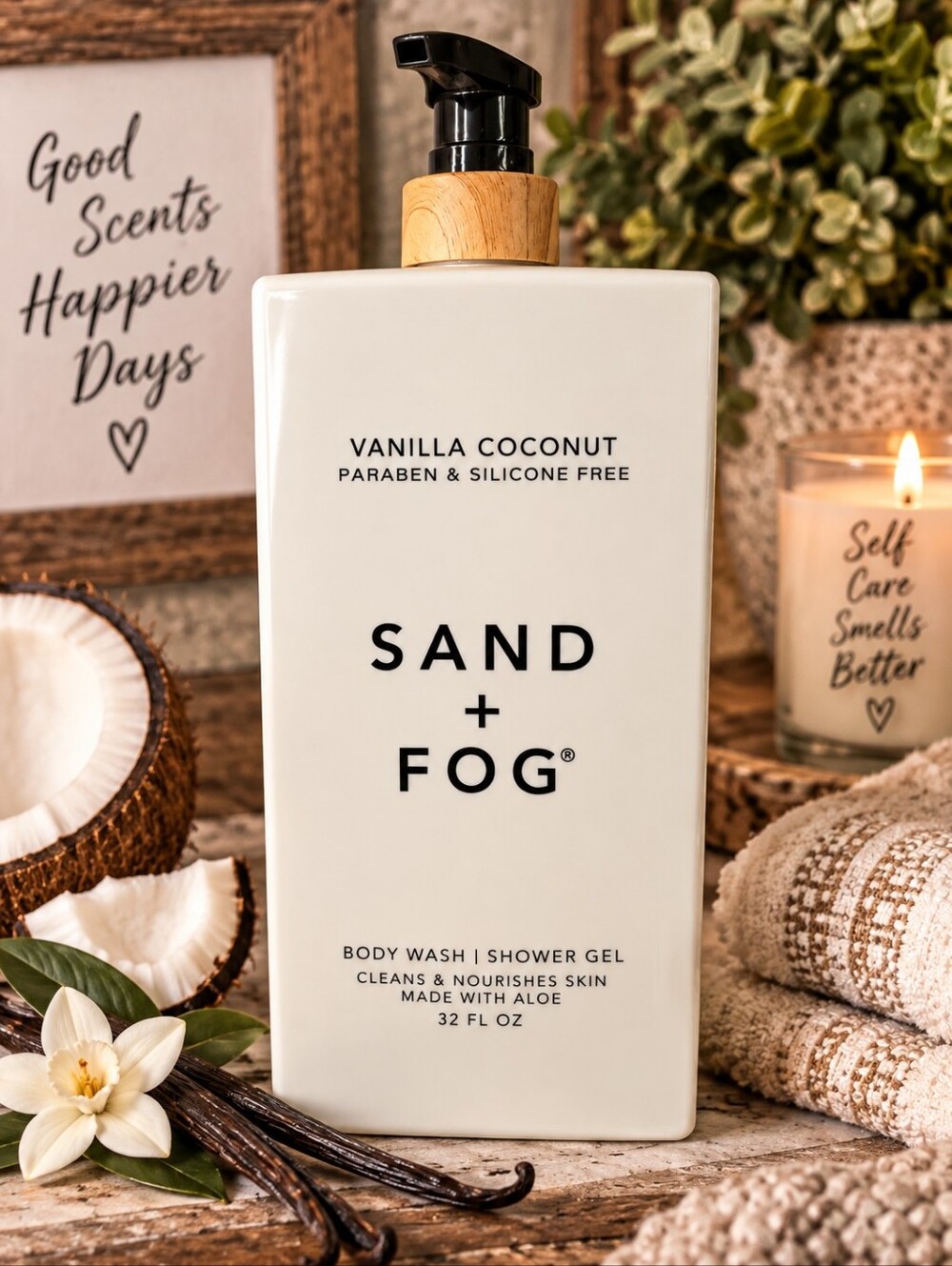 Sand + Fog Vanilla Coconut Body Wash Shower Gel 32 oz Aloe Paraben Free